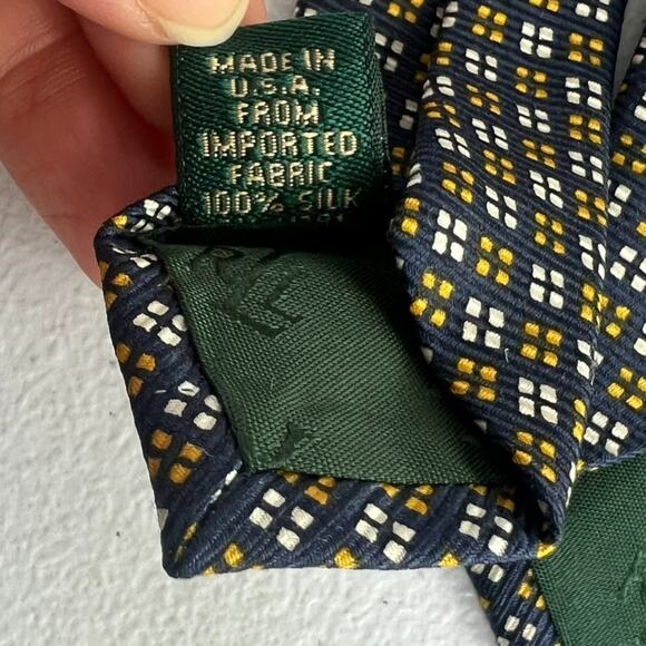 Lauren Ralph Lauren Men's Necktie Blue Yellow Geometric 100% Silk Hand Finished - Picture 4 of 6